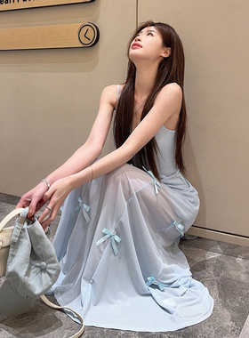 欧若风穿搭长裙显瘦显高气质性感法式掐腰连衣裙温柔风夏日吊带裙