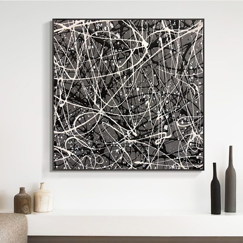 波洛克装饰画新中式抽象线条泼墨意境艺术办公室书房大幅黑白挂画