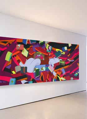 KAWS挂画潮流涂鸦多巴胺装饰画电竞酒店走廊横幅巨幅抽象艺术画