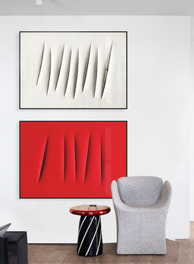 极简主义装饰画 现代简约刀割抽象艺术挂画 客厅卧室横幅红色壁画