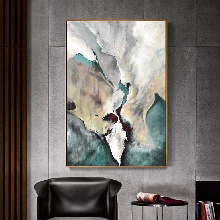 新中式墨绿色抽象油画艺术装饰画大气意境巨幅山水画大尺寸彩墨画