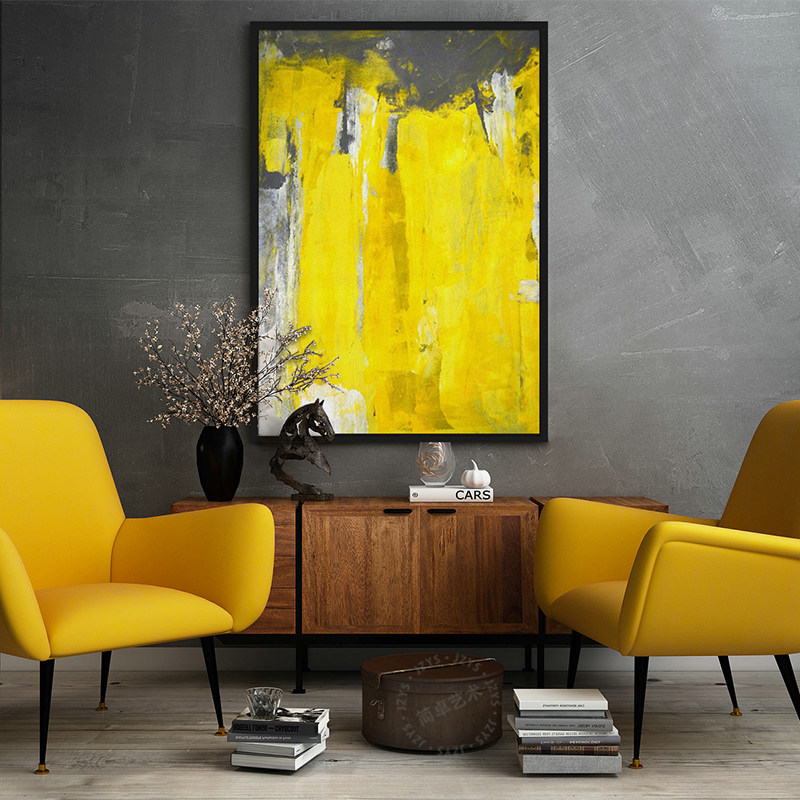 现代简约柠檬黄抽象艺术装饰画北欧玄关客厅卧室黄色大尺寸墙挂画