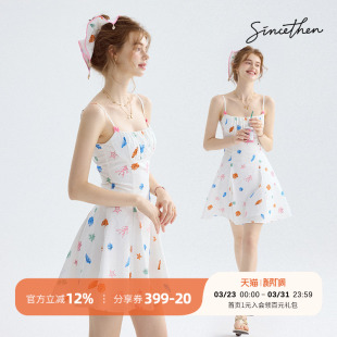 sincethen碎花连衣裙高级感吊带裙海边度假穿搭短裙小个子裙子女
