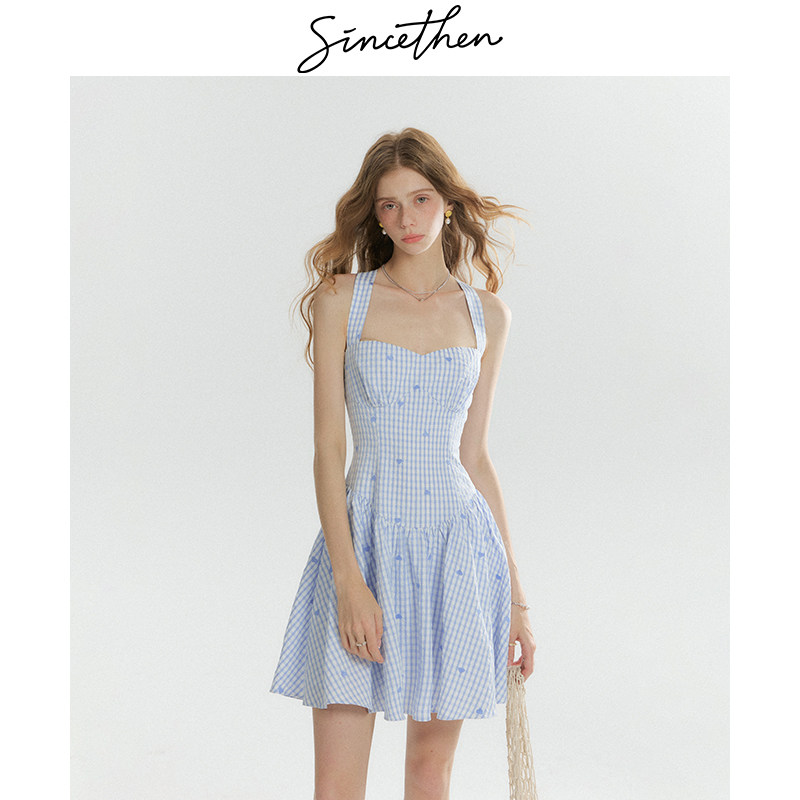 sincethen法式蓝色连衣裙女夏季