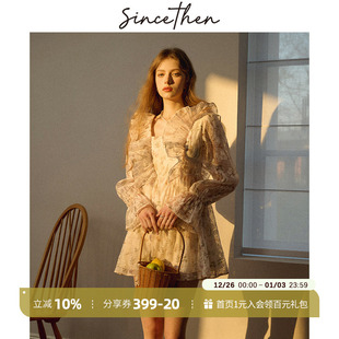 荷叶边公主裙碎花裙子蝴蝶结短裙露背连衣裙女春季 sincethen 法式