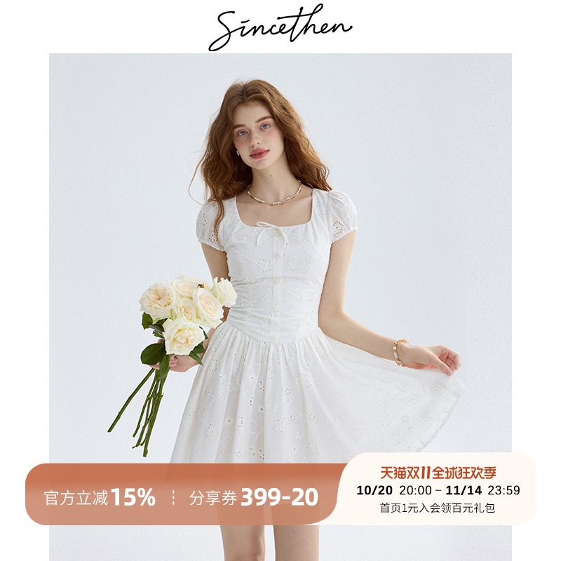 sincethen泡泡袖连衣裙法式吊带裙度假穿搭高级感短裙裙子女夏季