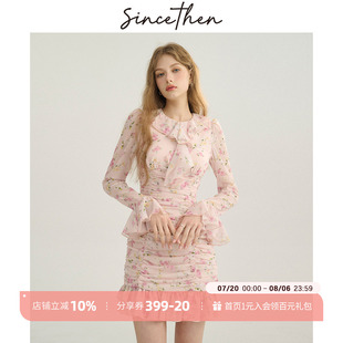 sincethen 法式 碎花裙子包臀小短裙仙女裙甜美风连衣裙女春季 新款