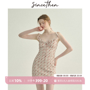 sincethen 法式度假风连衣裙短款吊带裙小个子短裙碎花裙子女夏季