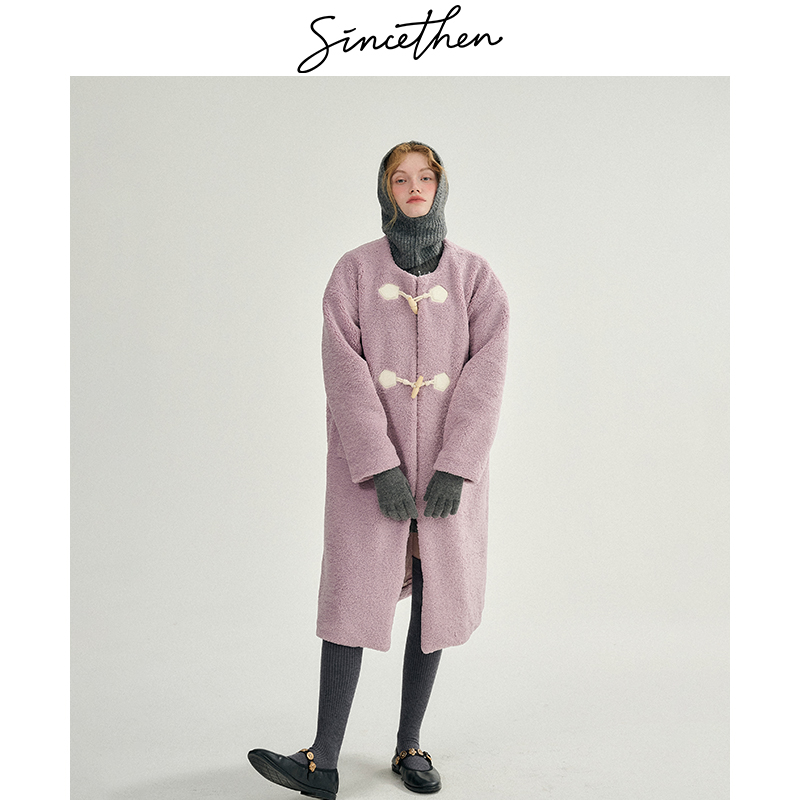 sincethen法式紫色毛呢外套女秋