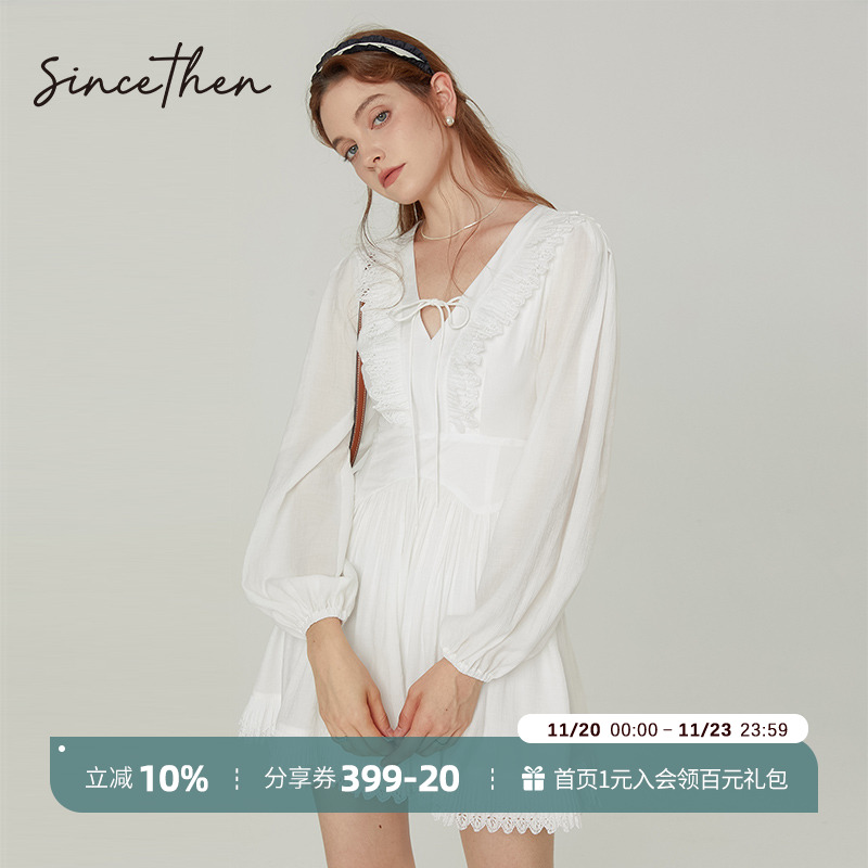 sincethen白色长袖连衣裙女秋冬