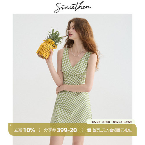 sincethen法式复古格子连衣裙夏