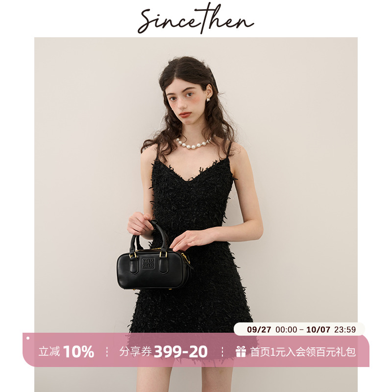 sincethen黑色吊带裙小礼服女