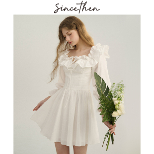 新款 白色连衣裙花边领小短裙仙女裙甜美裙子女春季 法式 sincethen
