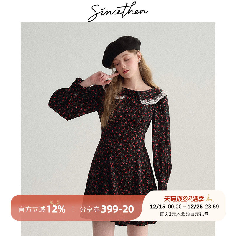 sincethen法式娃娃领连衣裙女秋