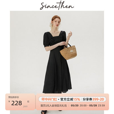 sincethen方领波点a字长裙女夏