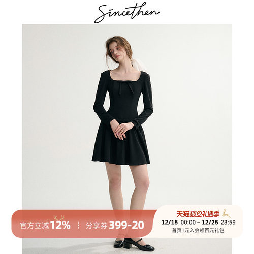 sincethen法式黑色长袖裙子