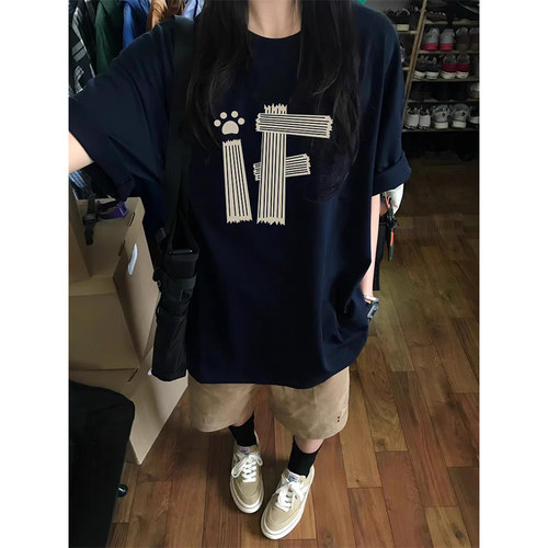LTGIRL潮牌正肩短袖t恤夏季美式高街设计感小众oversize半袖上衣