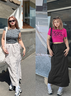 LTGIRL2024大码美式工装帅气裙子高腰显瘦夏日百搭半身裙工装裙