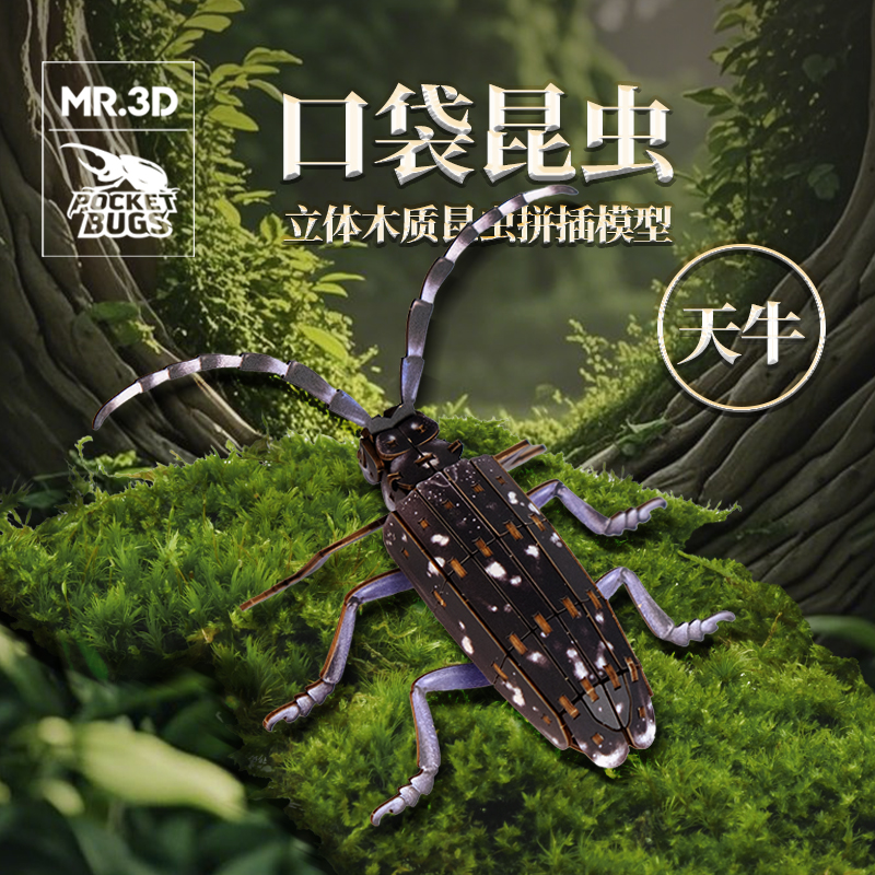 口袋昆虫天牛儿童木制拼插模型