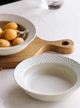 日本原装进口粉色/灰色条纹深盘一对-HRB9FP