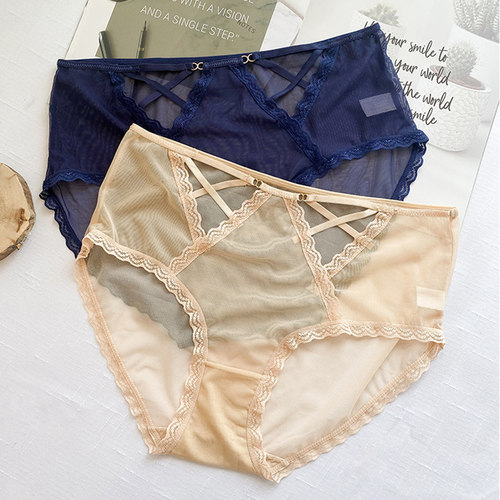 大码网纱中腰内裤女胖mm无痕薄款