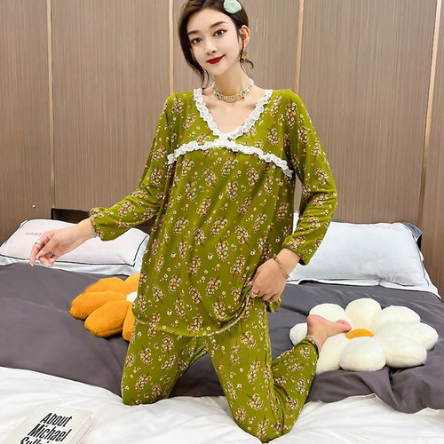 大码纯棉家居服春秋宽松睡衣套装