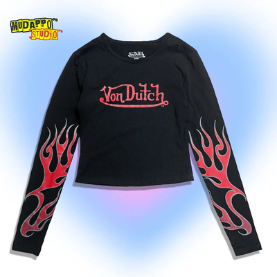 美式复古火焰印花长袖T恤仅34件