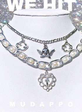 复古宫廷浮雕云朵爱心珍珠项链