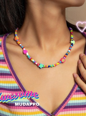 欧美ins辣妹y2k少女可爱笑脸串珠