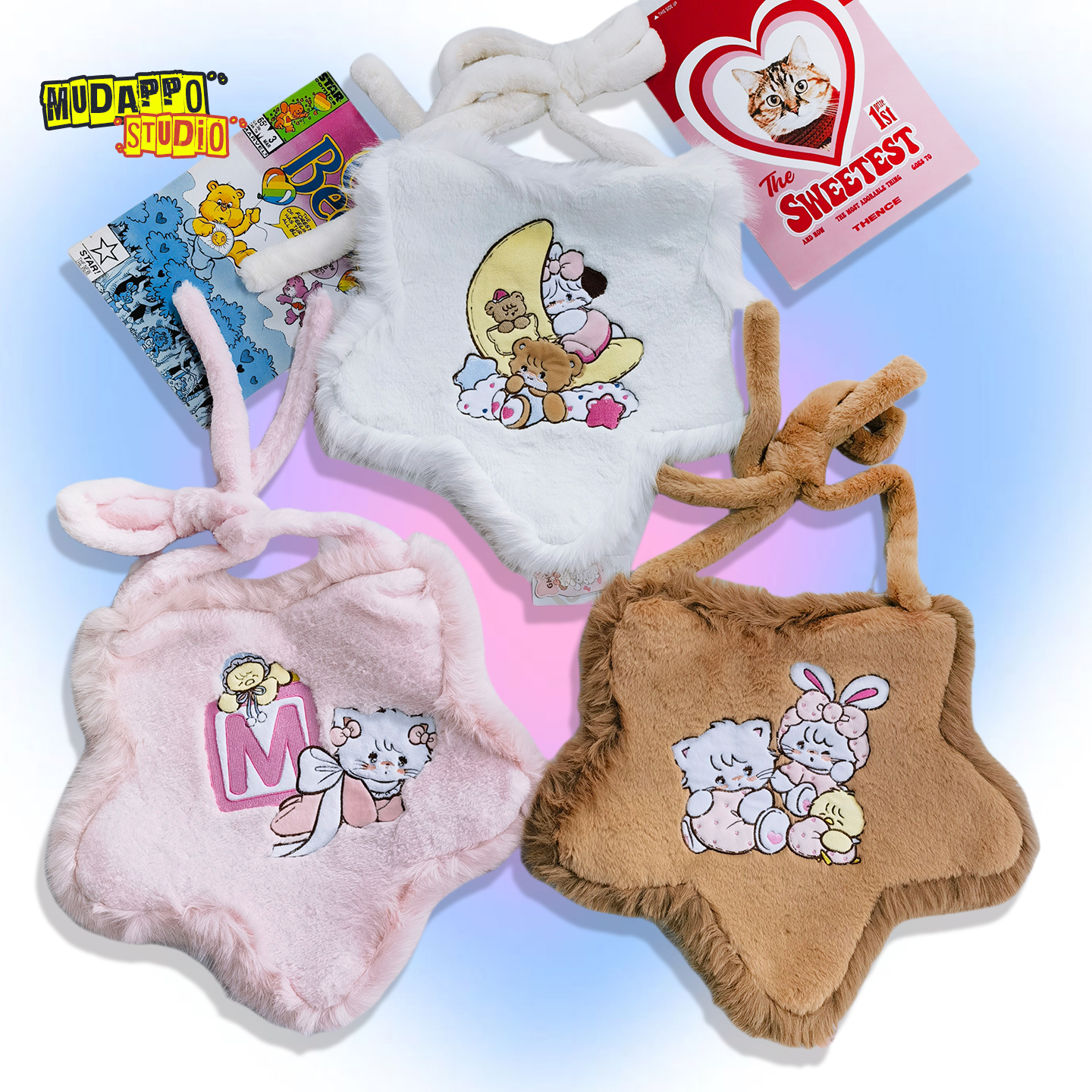 福利价 大号日系y2k少女可爱毛绒五角星造型毛毛卡通刺绣斜挎包