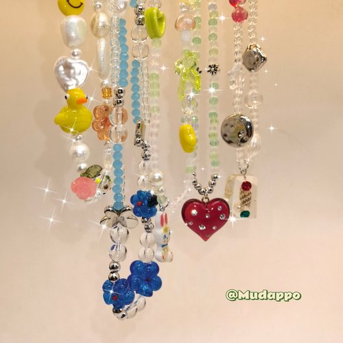 彩色珍珠串珠爱心可爱花朵项链