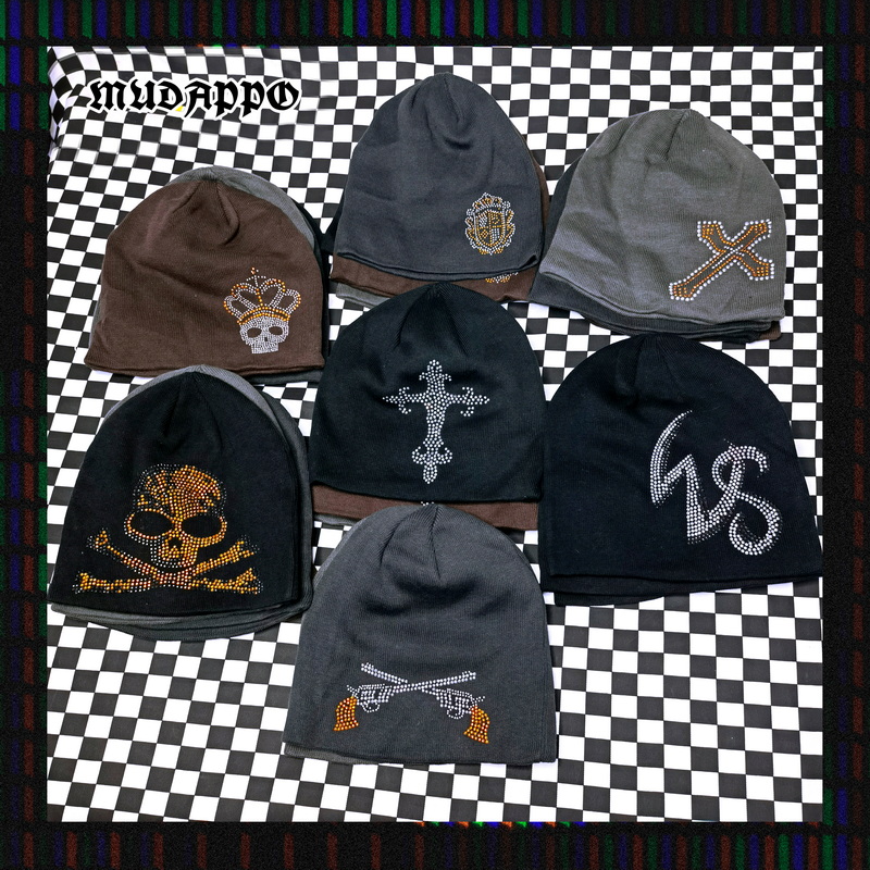 辣妹十字架烫钻包头潮针织堆堆帽