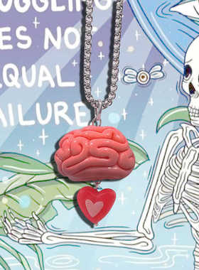 粉色爱心大脑趣味钛钢项链亚文化