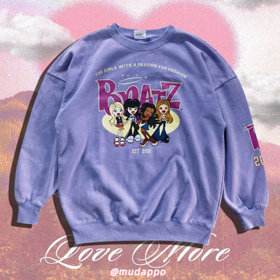 宽松甜酷亚比辣妹印花做旧卫衣