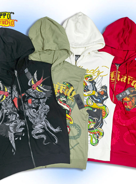 狠货！美国美式复古印花男女宽松无袖背心马甲连帽衫卫衣外套大码