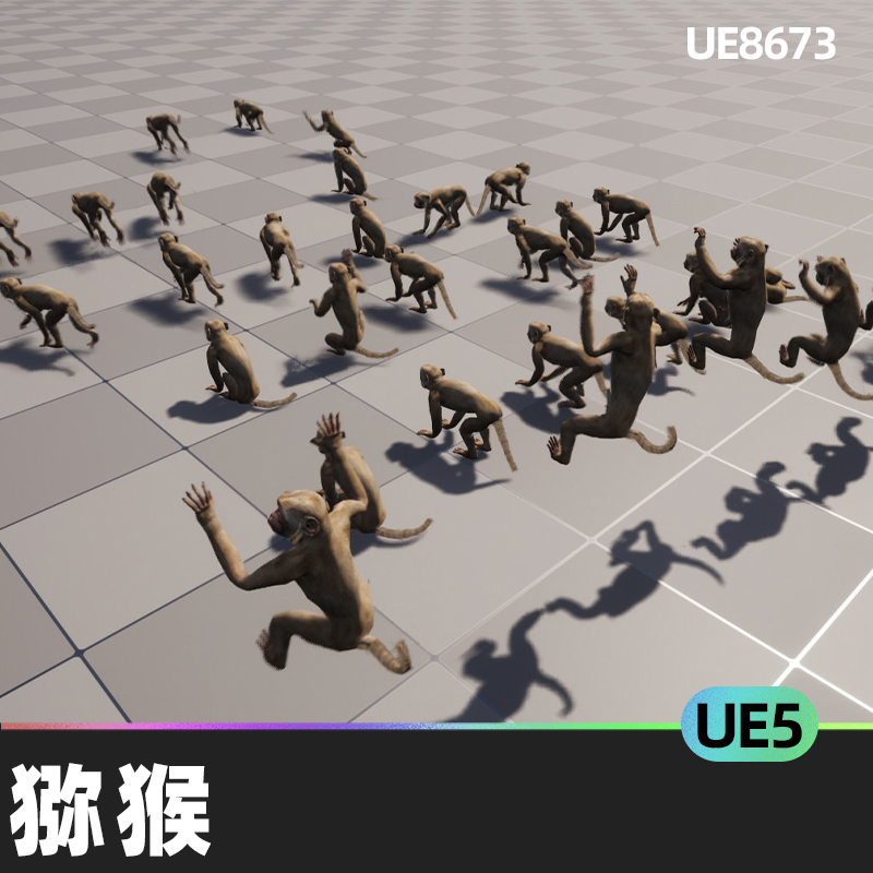 Macaque猕猴5.3虚幻UE5低聚引擎3D模型动画人物角色动画动物猴子