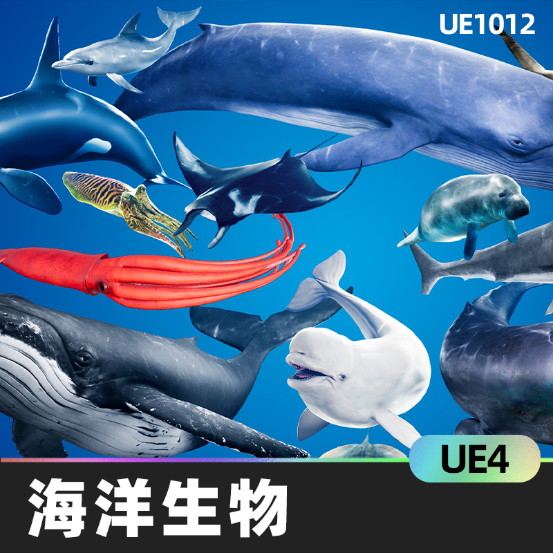 Ocean Animals MEGA Pack海洋动物加速减速移动动画UE4角色模型
