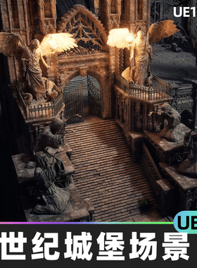 Castle Grimguard (Night Day)中世纪城堡教堂场景5.4环境建筑UE5