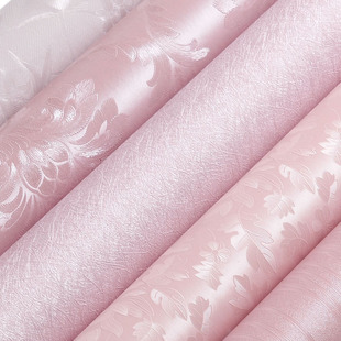 粉色系墙纸自粘淡粉儿童花纹浅粉公主房壁纸女孩卧室装饰女生房间