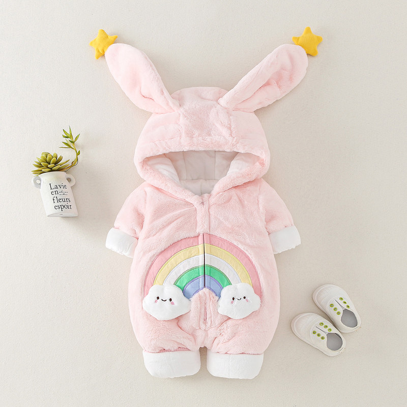 新生婴儿超萌连体衣冬装加厚保暖外出爬服可爱公主女宝宝潮牌衣服