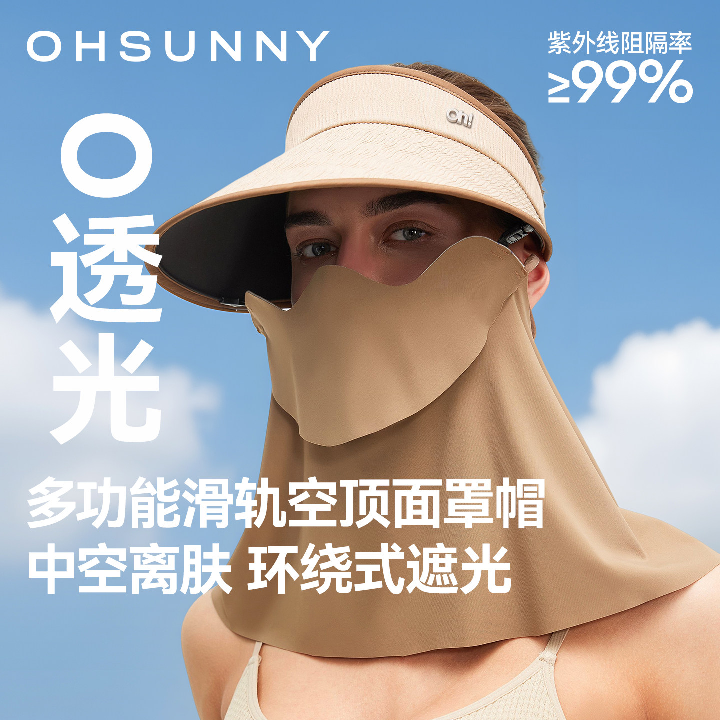 ohsunny防晒帽子面罩护颈一体2026新款遮阳大帽檐空顶帽不