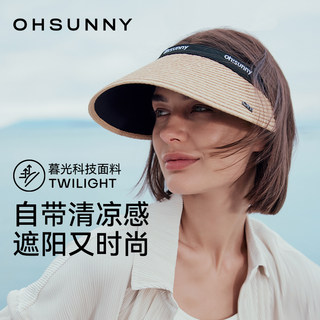 ohsunny防晒草帽春夏女户外防紫外线大帽檐遮阳太阳帽空顶蛋糕帽