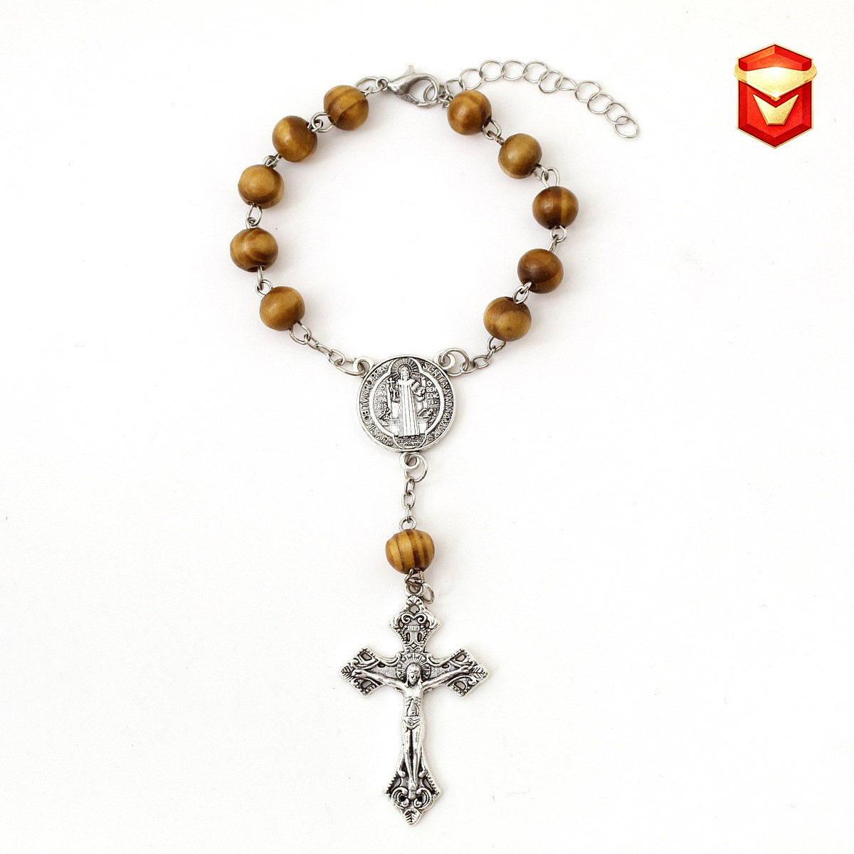 木珠念珠手链合金十字架带龙虾扣