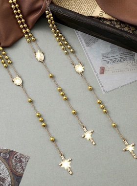 金色铁圆珠手工长款毛衣链项链