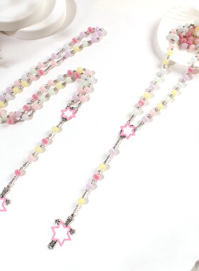 甜美8mm磨砂彩色珠中珠毛衣链