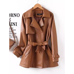 皮衣女款新款春季高级感皮风衣真皮海宁中长款黑色绵羊皮外套优雅