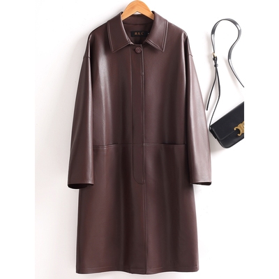 海宁真皮皮衣女中长款皮大衣宽松显瘦绵羊皮风衣外套秋冬新款优雅