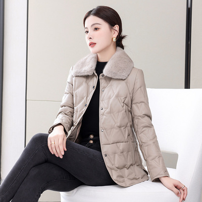 海宁女士真皮皮衣羽绒服女短款冬新款水貂领绵羊皮修身显瘦外套潮