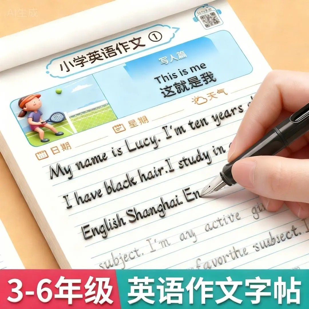 3-6年级英语一句话日记作文字帖手写体看图写话练字帖ZY