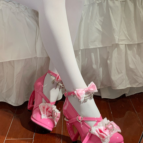 【尾款】昭和恋色单鞋版七日梦原创lolita爱心跟蝴蝶结高跟鞋